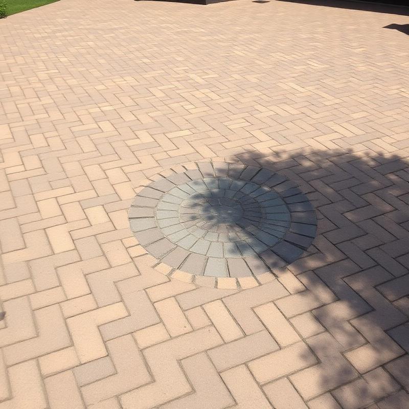 Circular brickwork feature in a driveway